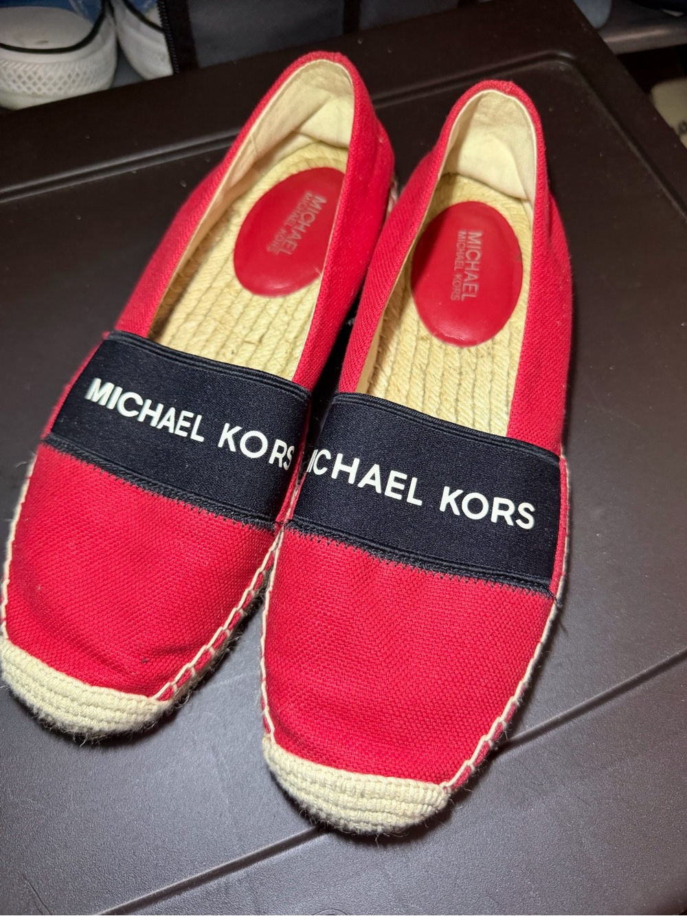 Michael Kors Red Canvas Espadrilles with Black Logo Band